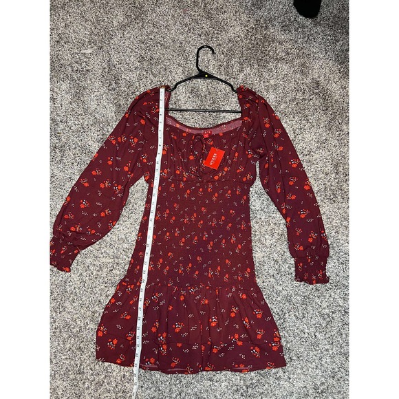 Guess Floral Long Sleeve Elastic Waisted Mini Dress Medium - Picture 5 of 7